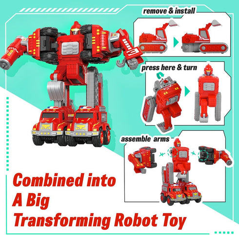 5 1 Funny Boo Transforming Robot Toys for Boys Metal Fire Rescue Vehicle Deformation Toy in Educational STEM Toys