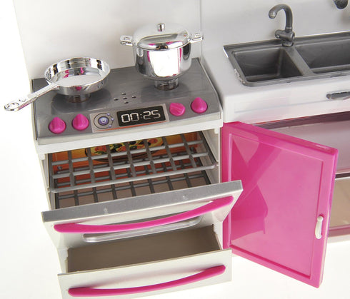 Set, Set Set (3-in-1) PowerTRC Doll Kitchen Play Mini Modern Toy Kitchen Pretend Play Furnitures Toy Accessories