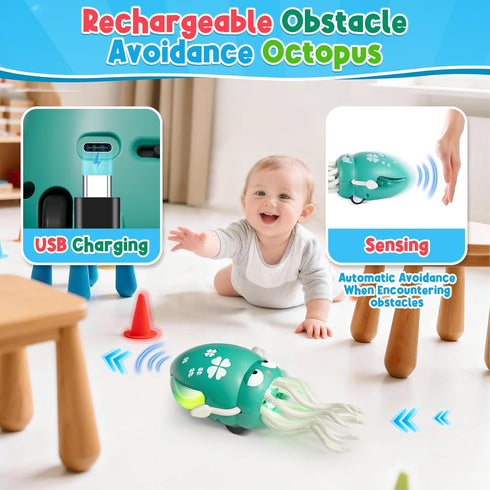 Tummy 3-6 6-12, 12-18 1 Dancing Squid Baby Toy, Infant Time Toys for Months, Interactive Crawling Octopus with Music