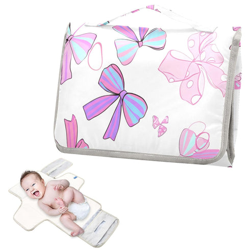 VEKELEE Pretty Pink Bows Portable Diaper Changing Pad for Baby, Waterproof & Foldable Changing Mat, Soft & Comfortable