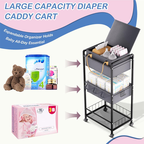TUDALLK Organize-3 Diaper2In1 Baby Diaper Caddy Tier RollingDiaper Cart Newborn essentials Caddy With Dividers