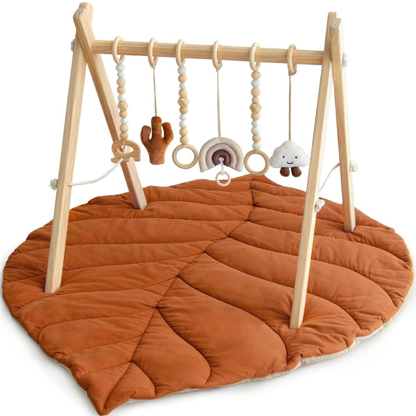 Razee Wooden Baby Play Gym Activity Mat, Leaf Shaped Play Mat Baby