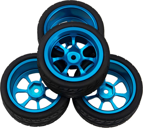 Metal Wheel Rims 12mm Hex Hub & OD 2.56" Rubber Tires, Compatible with Tamiya HPI Kyosho HSP