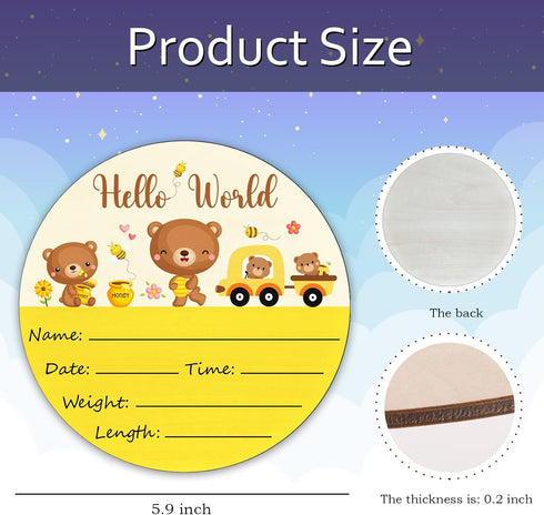 CLHHM Baby Announcement Sign with Name & Stats - Hello World Newborn Hospital Keepsake for Photo Prop, Nursery Decor