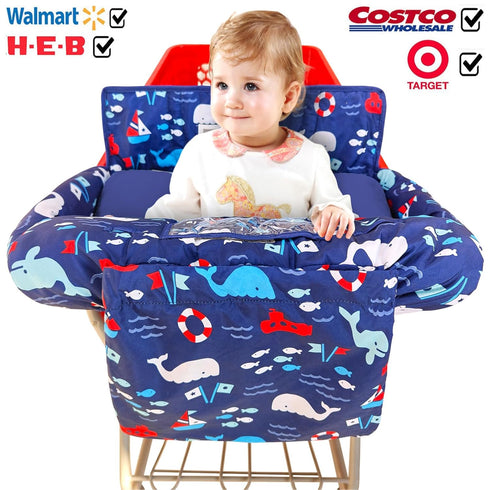 2-in-1 Soft Pillow Attached Shopping Cart and High Chair Cover for Baby, Cotton Padded Cart Cover, Fold'n Roll Style