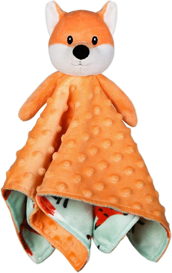 BORITAR Fox Baby Security Blanket, Soft Minky Dot Fabric Lovey with Cute Woodland Pattern Backing (Orange, 14 Inch)