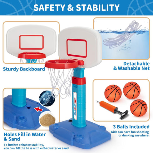 Adjustable Toddler Basketball Hoop Indoor for Age 1-3, Mini Basketball Hoop with 3 Balls for Outdoor Poolside, Birthday