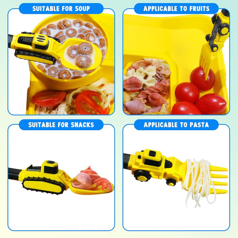 Construction Toddler Utensils Set, Reusable Plastic Fork and Spoon with Storage Case for Kids Gifts