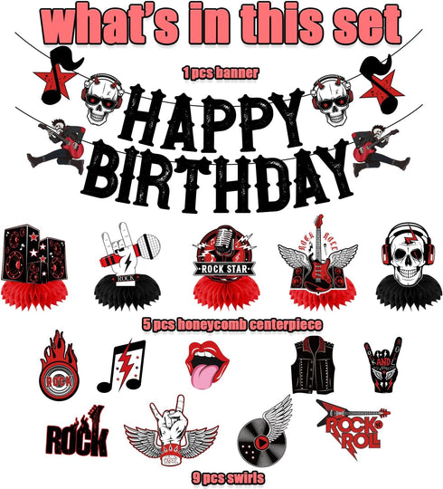LARRAZABAL Rock and Roll Birthday Party Decorations, Music Themed Supplies Include Happy Birthday Banner and Centerpiece