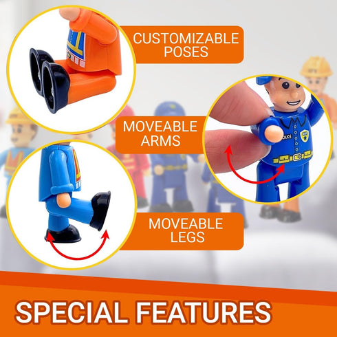 8-Set Community FUNERICA Bendable Play People Figures for Kids - Firefighters, Police Officers, Construction Workers