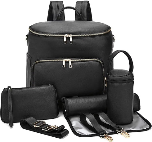 RSENFREMIOR Large Diaper Bag Backpack with USB Port, Vegan Leather Diaper Tote, Hospital
