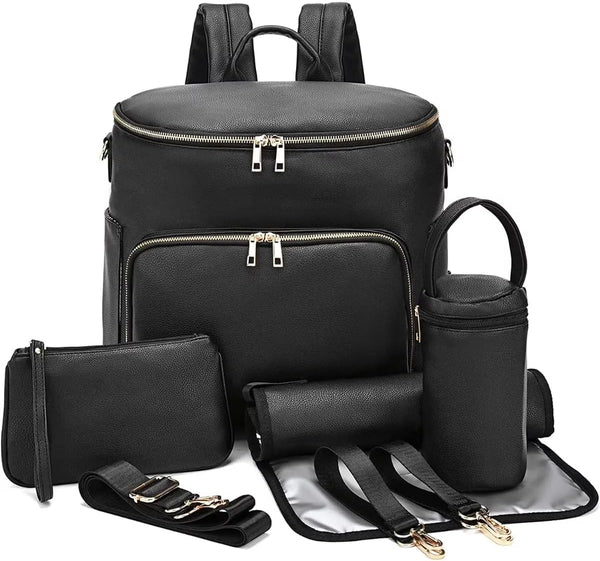 RSENFREMIOR Large Diaper Bag Backpack with USB Port, Vegan Leather Diaper Tote, Hospital