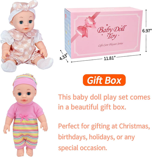 Besurejoy 12'' Playset 4 Set 3+ Baby Doll Nursery Care with Outfits,Clothes Hanger,Swaddle Blanket,Feeding
