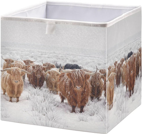 Closet linqin Scottish Highland Cow Print Rectangle Storage Basket, Foldable Open Storage Bins Baby Nursery Organizing