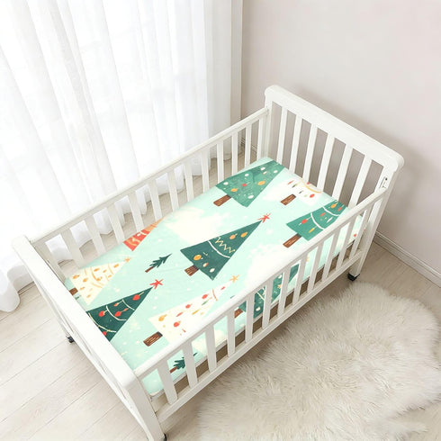 Bseiialft 52 28 Christmas Trees Green Crib Sheets for Boys Girls Soft and Breathable Cotton Baby Sheets for Standard