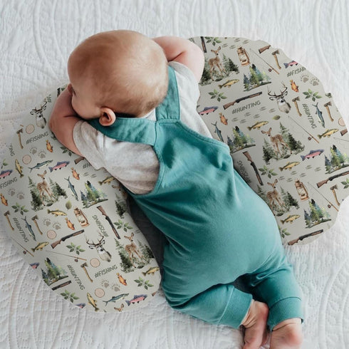 Fishing Hunting Baby Nursing Pillow Covers for Boy Girl Bass Fish Deer Paws Green Trees Nursery Pillowcase