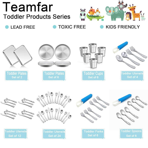 TeamFar Kids Plates, 7.3"×5.3"×0.8", Stainless Steel Plates for Kids, Metal Toddler Plate Tray Set, Dishwasher Safe