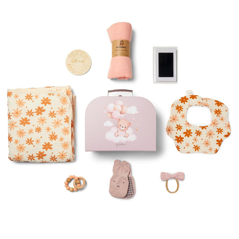 Set Baby Gift Girl - Unique Baby Shower Gifts & Newborn Essentials: Teether Toy, Blanket, Muslin Swaddle, Birth Record
