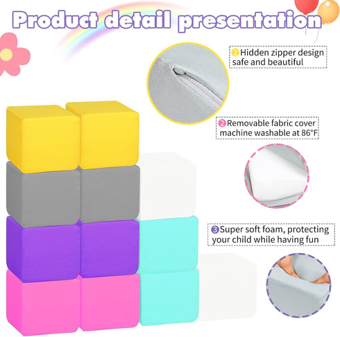 Foam Blocks for Toddlers, Colorful Soft Building Blocks for Kids, 12 Pieces