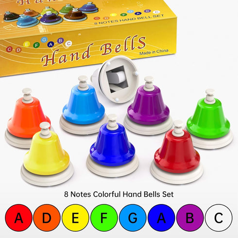 Facmogu 8 Desk Bells, Notes Diatonic Metal Hand Bells, Rainbow Music Bells, Musical Learning Teaching Percussion