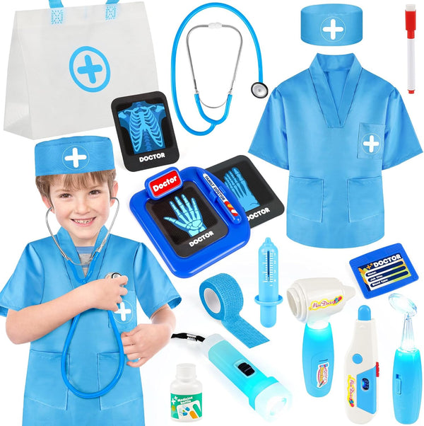 IVENRXIU Doctor Kit for Kids, 17 Pcs Medical Play Set with Bag and