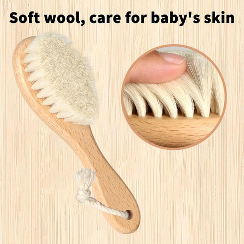 Set 5 1 Wooden Natural Goat Bristle Brush and Cradle Cap Comb - in Baby Grooming Kit for Newborns, Toddlers, Boys