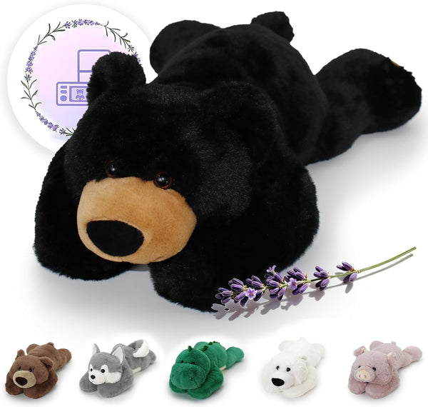 OSOCU Microwavable Weighted Stuffed Animal - Black Bear Heating Pad with Lavender &