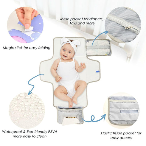 SyXIOP Cute Cartoon Rocking Horse Star Purple Peach Reusable Changing Table pad with Tissue Pocket Diaper Changing pad