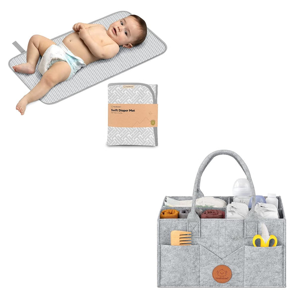 KeaBabies Portable Diaper Changing Pad and Baby Diaper Caddy Organizer - Waterproof