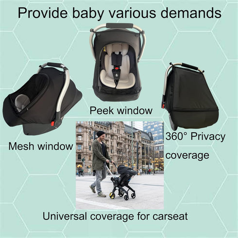 ZERTAO 3-in-1 Car-Seat Canopy Cover - Protective Carseat Sun Shade Canopy with Privacy Shade Canopies Covers for Boys