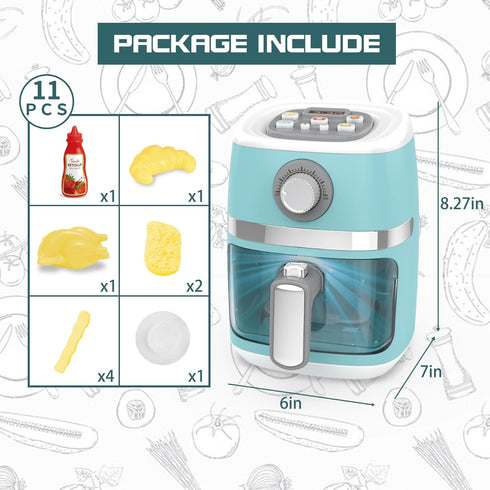 Toy Air Fryer for Kids Kitchen Playset, Chef Pretend Play Kitchen Accessories with Color Changing Play Food, Cooking