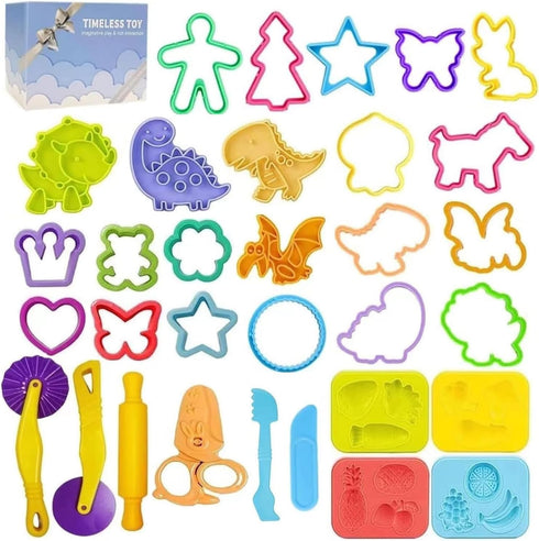 Jaeespon Dough Tools Play for Kids-Dough Accessories Molds Dinosaur Fruit Roller Cutter Scissor
