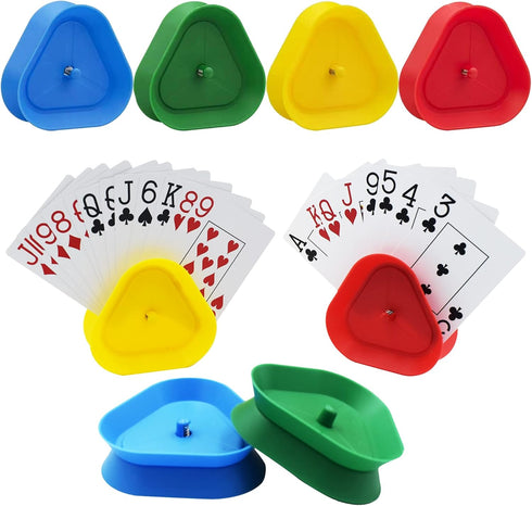 Yuanhe Playing Card Hand Holder Tray, Triangle Shaped Hands-Free Poker Rack Holder, Set of 8 in 4 Colors