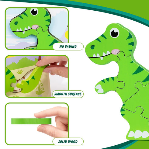 TOY Life Wooden Puzzles for Toddlers Ages 2-4, 7 Piece Dinosaur Puzzle, Educational Toys for Ages 1-3