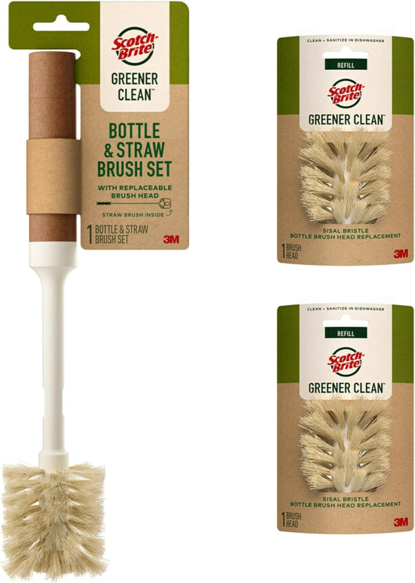Scotch-Brite Greener Clean Bottle & Straw Brush Set with 2 Replaceable Bottle