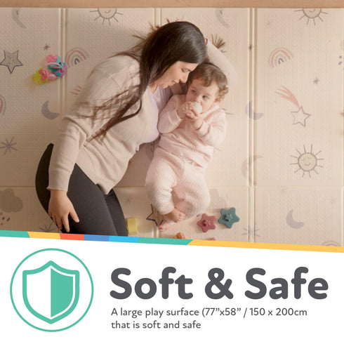 77" 58" Nuby Reversible Baby Floor Mat - Foldable and Lightweight Foam Infant Play Mat - x - Easy Storage and Travel