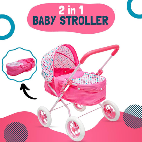 2 1 KOOKAMUNGA KIDS Baby Doll Stroller Pram - Realistic Toy Baby Stroller for Dolls in Toy Play Pram Doll Carriage