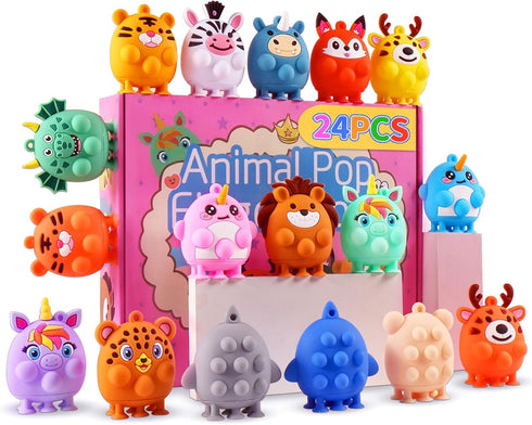 ChildFun 24 PCS Party Favors for Kids, Silicone Animal Pop Fidget Toys