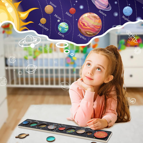 Solar System Puzzle for Kids Age 3-6, Wooden Space Toys for Preschool Learning Activities, Gift for Boys and Girls