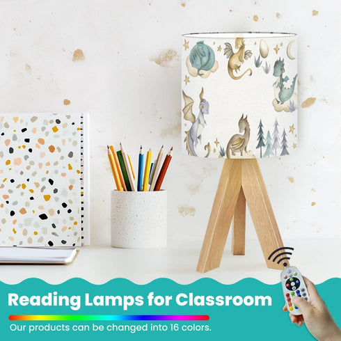 OEPWQIWEPZ Tripod Bedside Desk Table Lamp Dragon Baby Animals Watercolor Wood Nightstand Lamp with Linen Fabric Shade