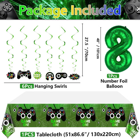 Video Game Party Decorations - 8th Birthday Decorations for Boys, HAPPY BIRTHDAY Banner, Video Game Tablecloth, Gaming Pattern Balloons, Controller Balloons, Gaming Hanging Sign, Gaming Birthday Party