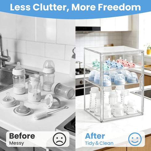 Countertop, 3 2 LANLISA Baby Bottle Storage Organizer for Tiers Clear Acrylic Bottles Station Organizer, Bottle Storage