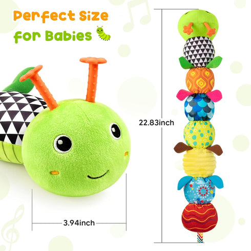 0-6 6-12 Tummy 0 3 6 9 12 Baby Toys Musical Caterpillar, Infant Stuffed Animal for Months with Crinkle and Rattles
