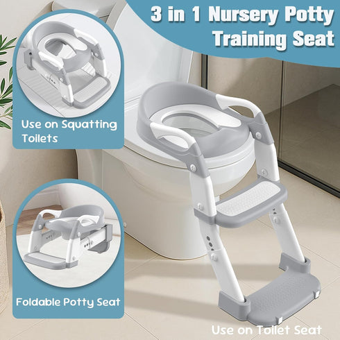 3 1 Potty Training Seat, Toddler Potty Training Toilet with Step Stool Ladder for Kids Boys Girls, in Foldable Toilet