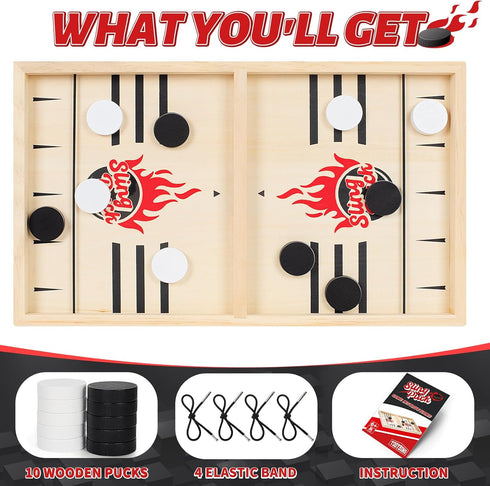 2 6 Large Fast Classic Slingshot Puck Game, Wooden Hockey Board Games for Family Night, Table Game for Adults and Kids