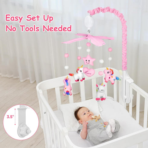 SGIP 6 35 28 Baby Crib Mobile for Girls, Unicorn Crib Mobile with Music, Pink White Musical Nursery Mobiles, Pink