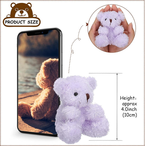 Threan 8 Pcs Mini Plush Bears 4'' Small Bear Bulk Stuffed Animal Toys Tiny Soft Bear Doll Present Stuffers for Keychain Baby Shower Party Favors Supplies(Pink, Purple, Brown, Apricot)