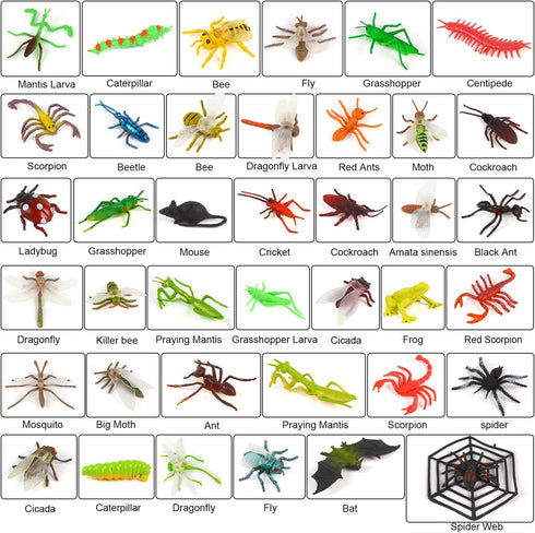 39 Pack Assorted Plastic Insects and Bugs for Kids, Educational Fake Bug Toys Party Favors