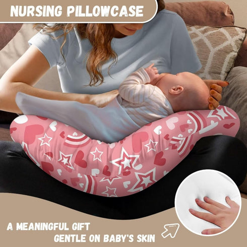 Hechitok Rainbow Heart Nursing Pillow Covers, Nursing Pillow Slipcovers Breastfeeding Newborn Infant Feeding Cushion