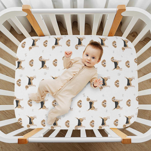 girlBeagle 52 28 9In Crib Sheets for Boys Dog mini Crib Nursery Sheets,Breathable Baby Crib Sheets,Soft Toddler